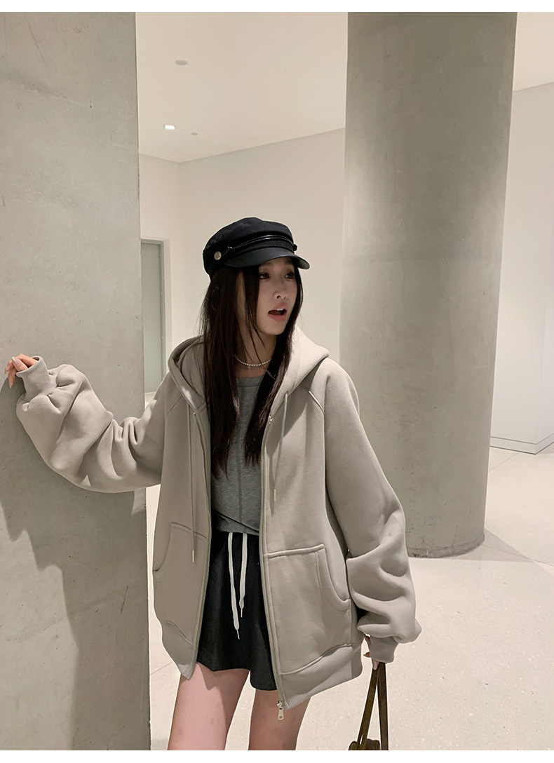 鸿衫重磅卫衣女高级感欧版卫衣开衫春秋宽松显瘦情侣连帽卫衣外套详情27