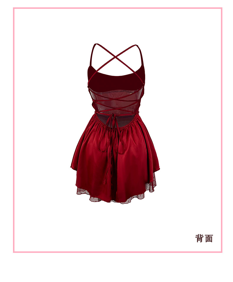 Feiyun Sexy Halter sleeping Dress for Women, pure and sensual style, mesh lace cross-tied backless short skirt, romantic underwear 840 pic 16