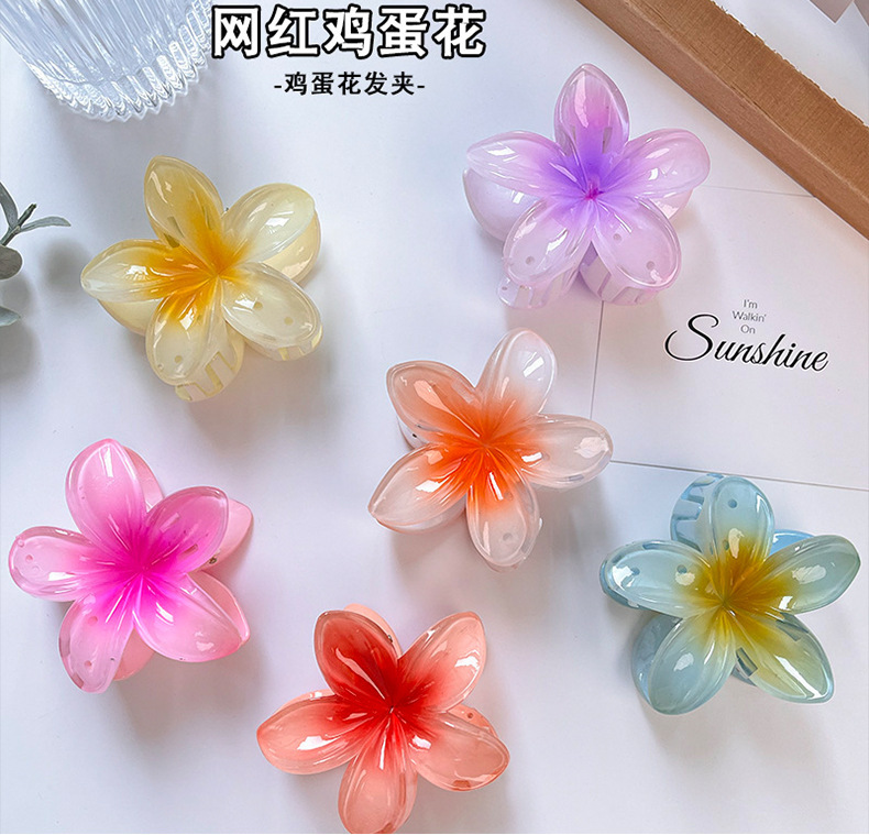 鸡蛋花大号头发抓夹发夹子头饰发卡子女爪夹鲨鱼夹海边拍照摄影用详情1