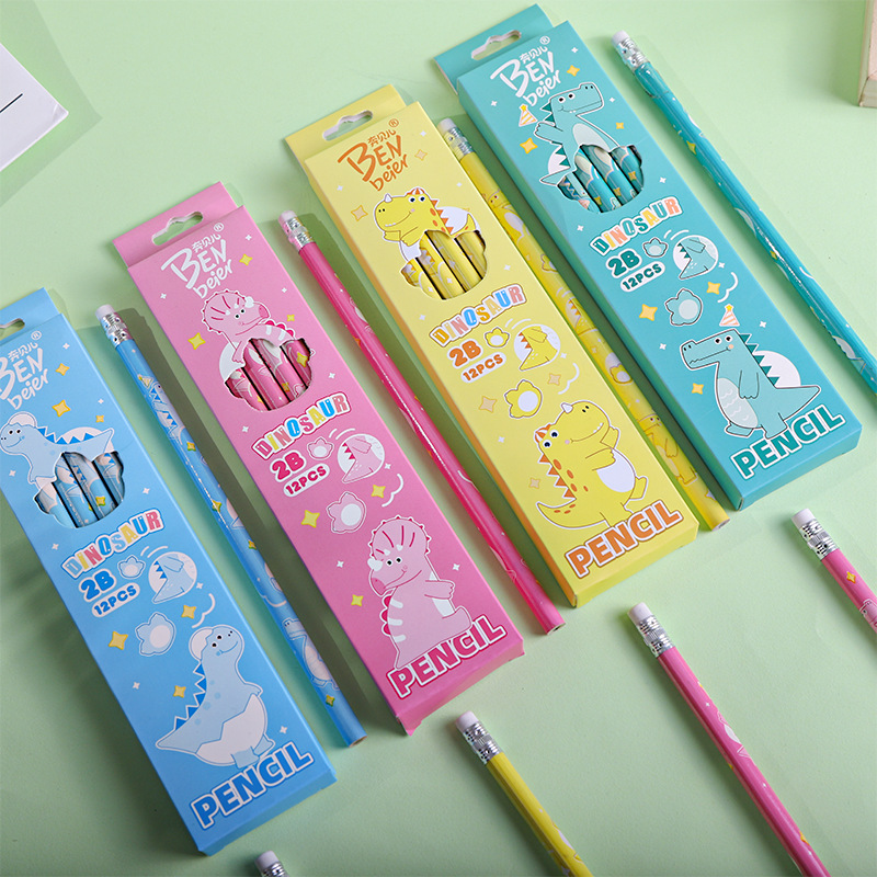 New cute cartoon pencils, little dinosaur 2b pencils, 12 pieces in a box, essential learning stationery for primary school students, sketching pens pic 4