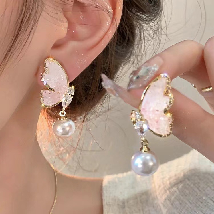 Ins-style pearl earrings for women, 925 silver needle, niche design, butterfly stud earrings, light luxury and high-end feel, earrings, earrings and ear rings pic 97