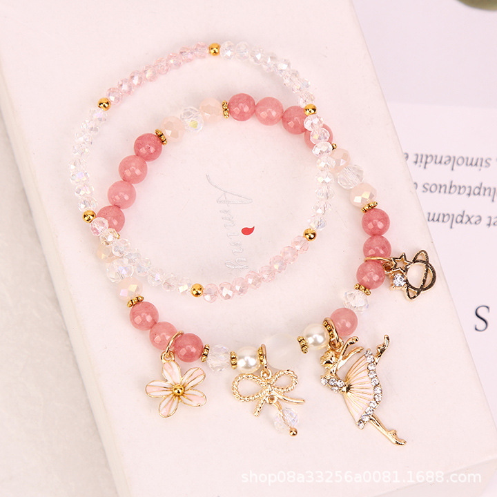 Korean-style fresh and clean crystal bracelet for girls, simple student forest-themed best friend beaded bracelet, bracelet ring, flower pendant bracelet pic 2