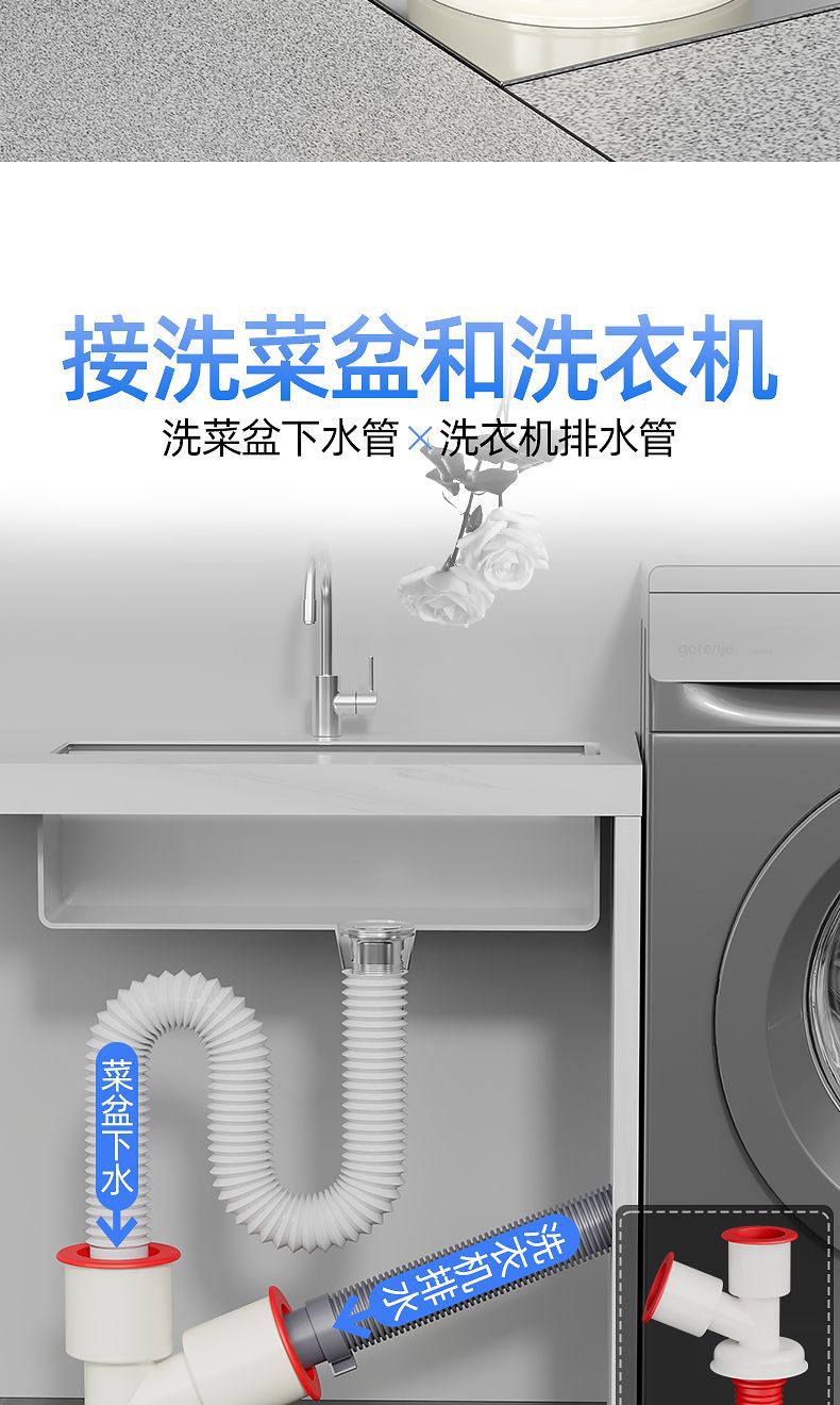 洗衣机下水管防漏分水器y型三通排水管厨房通用型防溢接头二合一详情3