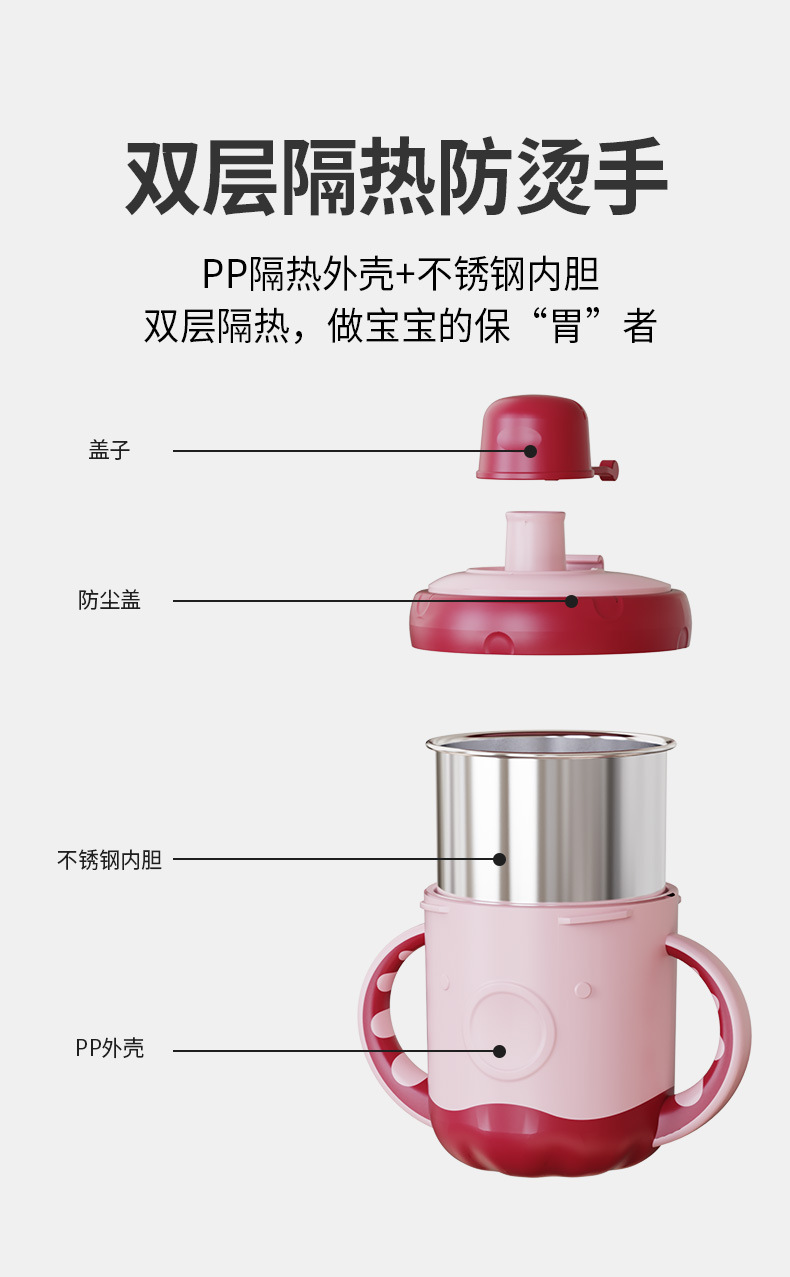 Tazas de leche para bebés y niños con tazas graduadas anti-caídas bebé aprende a beber tazas de bebida recta tazas de leche de bebida doble regalo personalizado pic 6