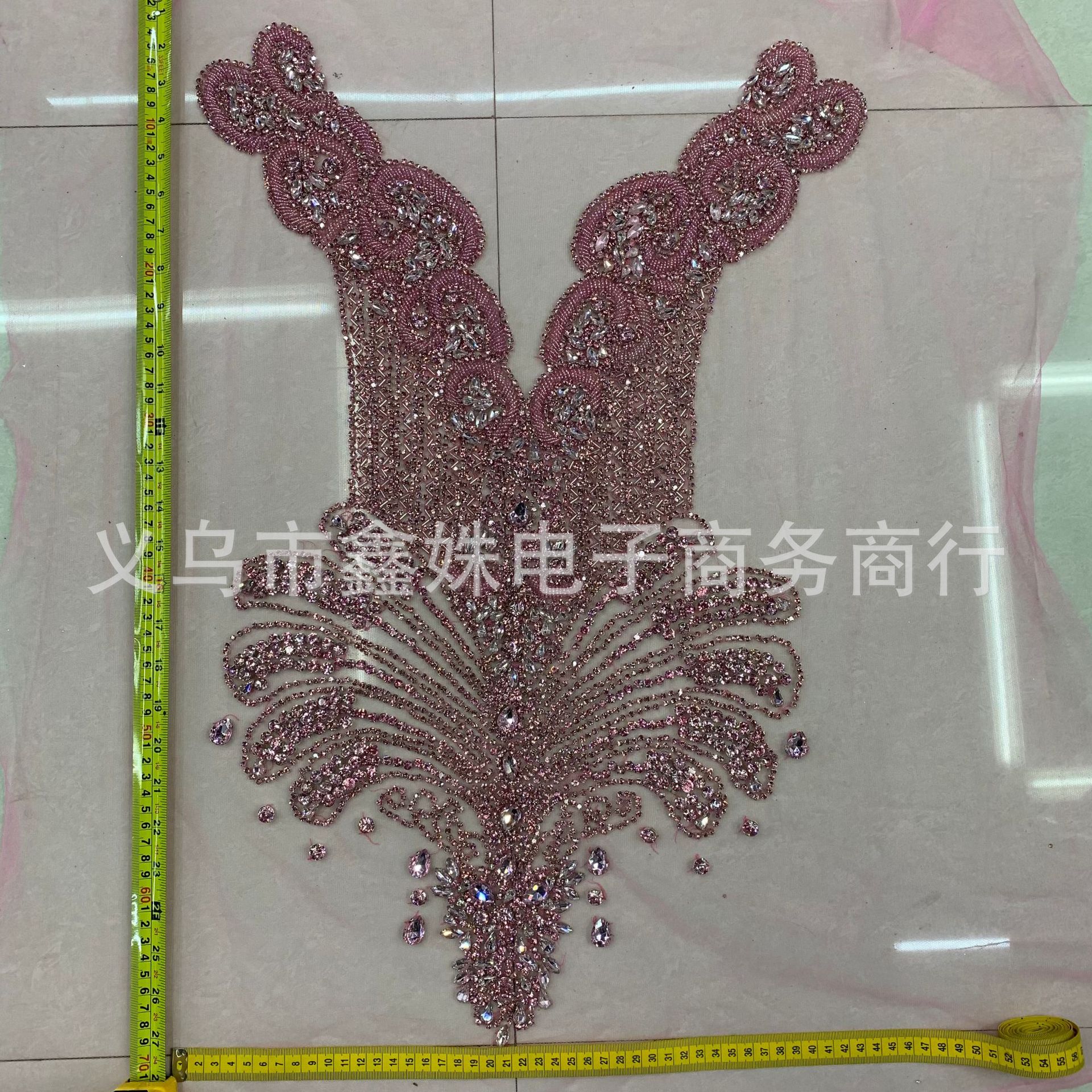 New pink heavy handcrafted DIY exquisite water diamond and pearl wedding dress accessories for clothing design pic 5