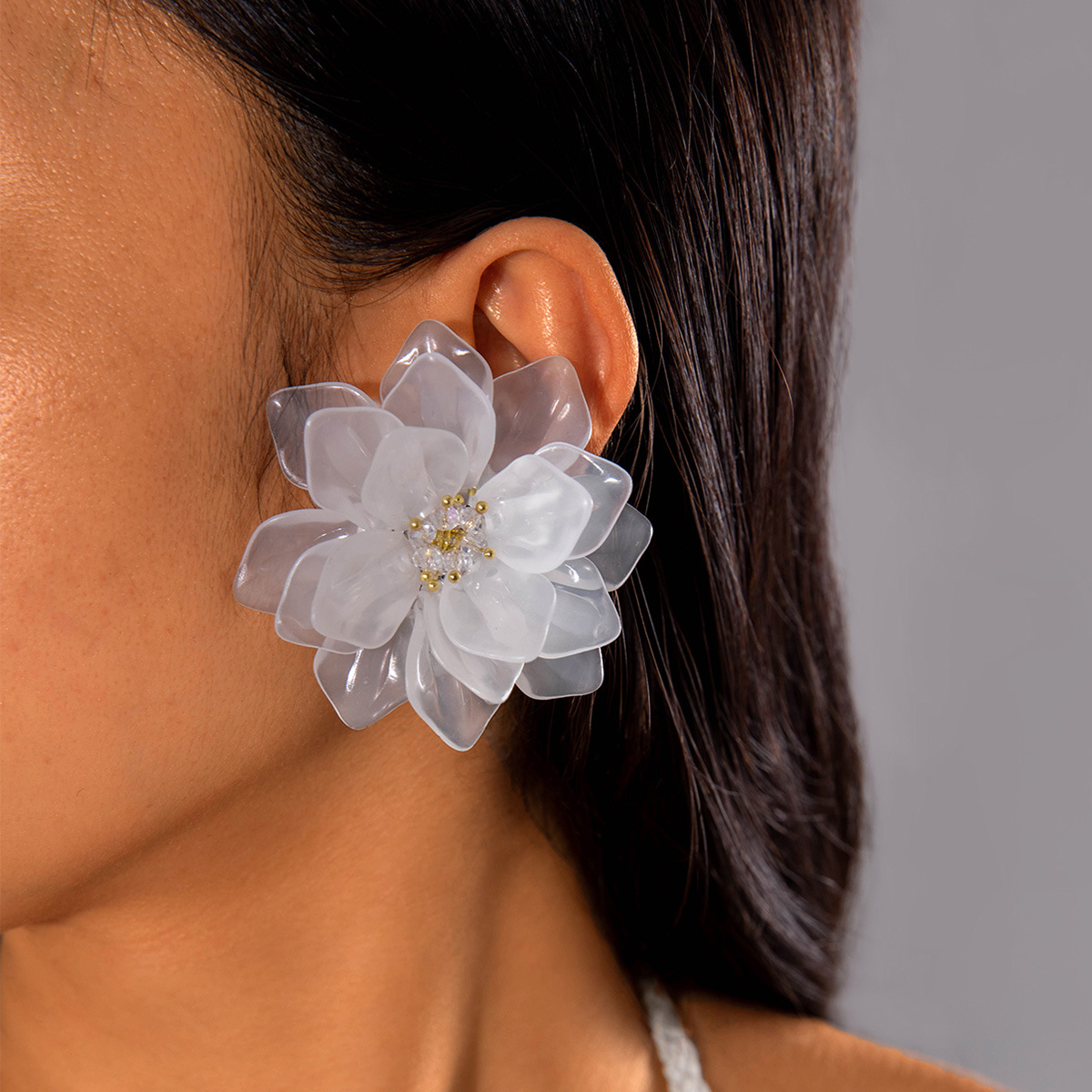 欧美跨境新款饰品 韩式蓬松大花朵耳环 高级绒布蕾丝多色耳饰套装详情23