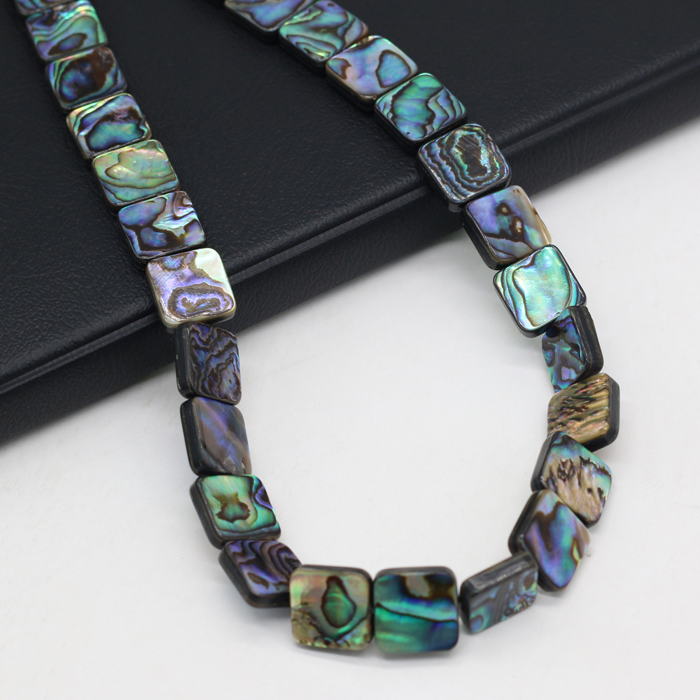 Natural abalone shell square through-hole diy beaded jewelry material, loose beaded bracelet accessories, handcrafted wholesale pic 7