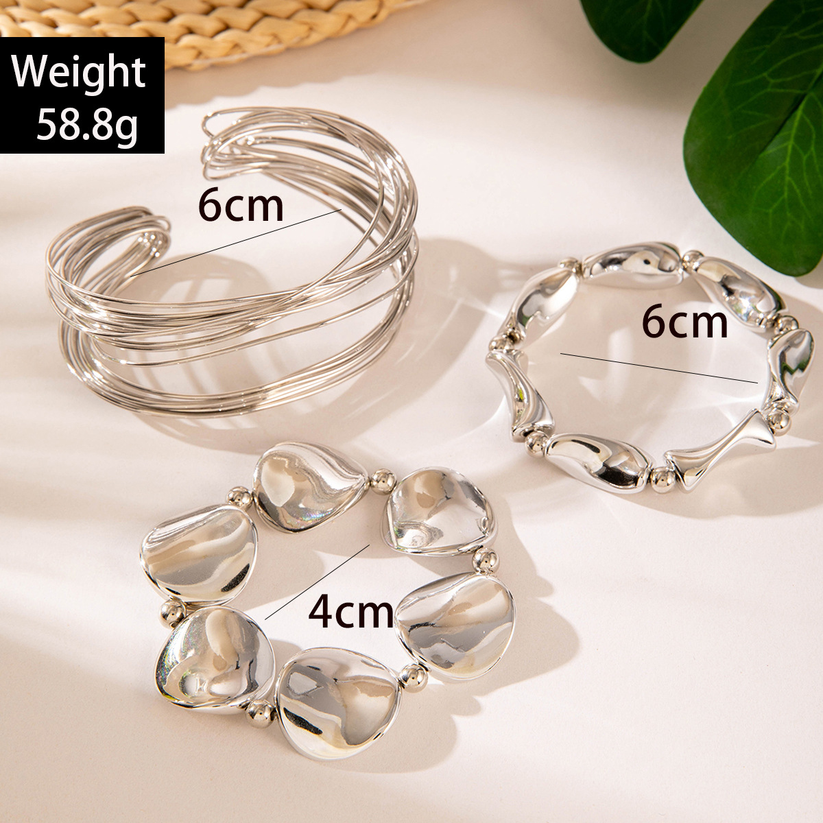 欧美跨境新款多层线条缠绕几何开口手镯套装朋克风波浪形串珠手链详情27