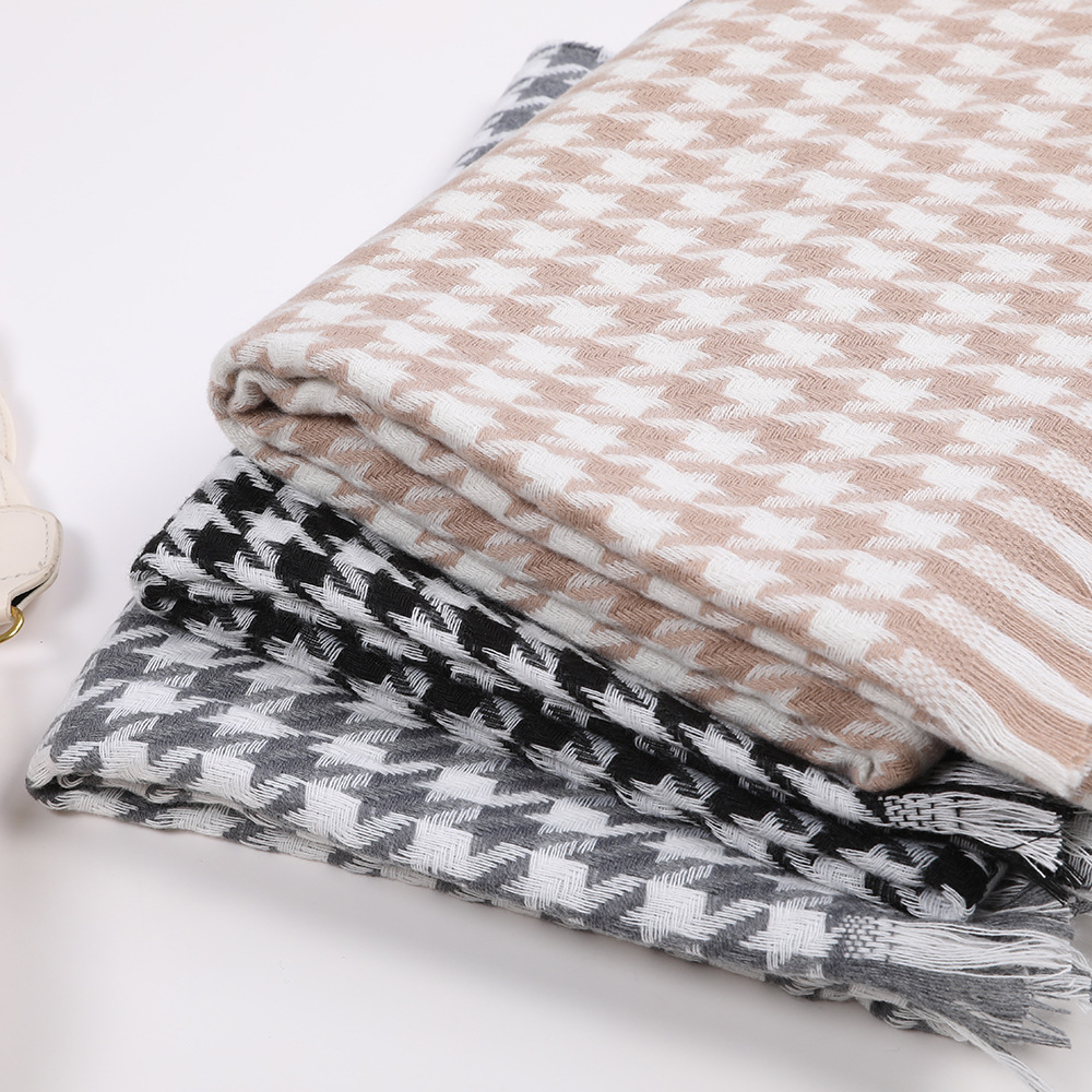 秋冬季千鸟格围巾女   围巾女冬季高级感外贸围巾保暖百搭围巾女详情8