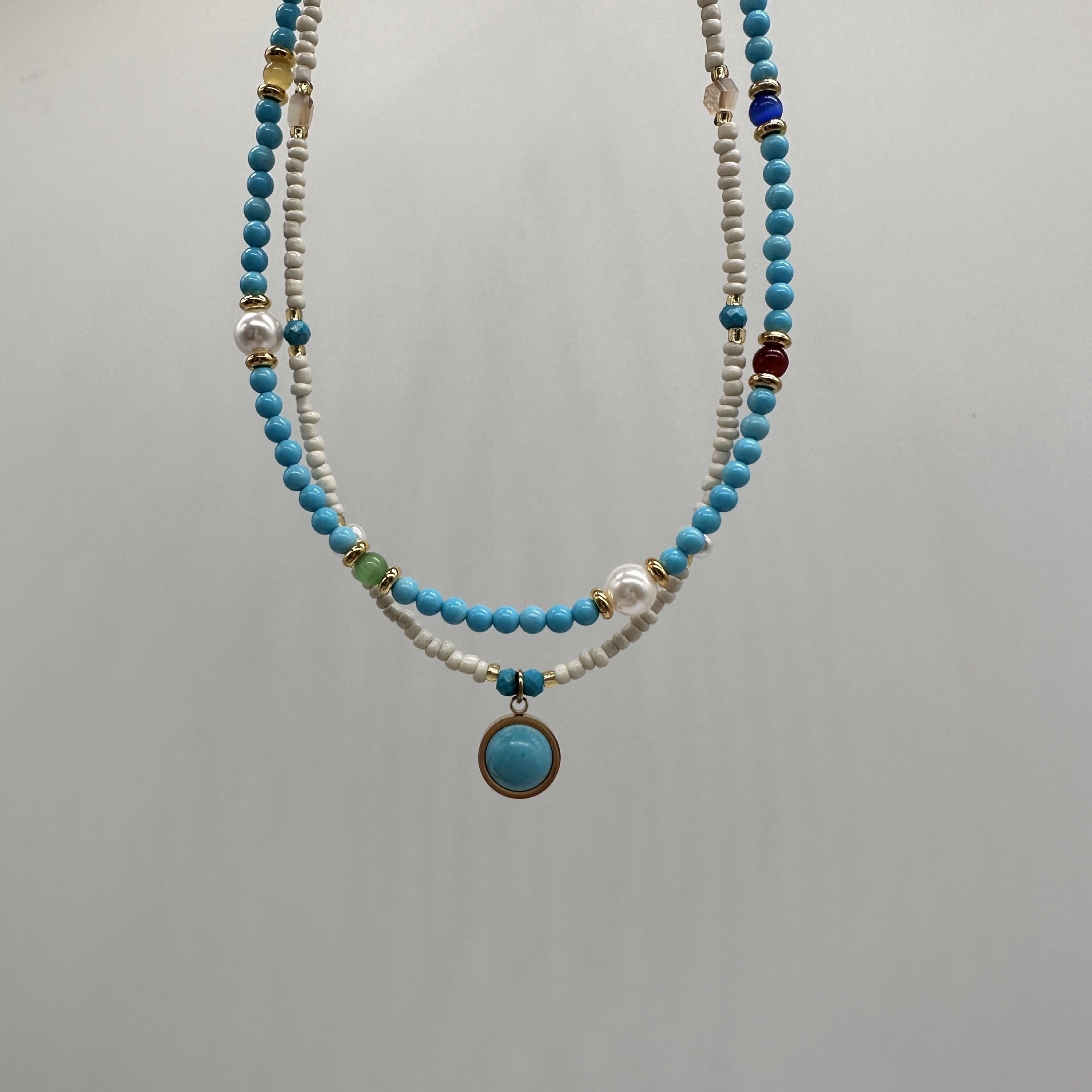 Natural stone turquoise beaded necklace, niche design, high-end collarbone chain, new Chinese style, fresh and delicate handcrafted necklace for women pic 5
