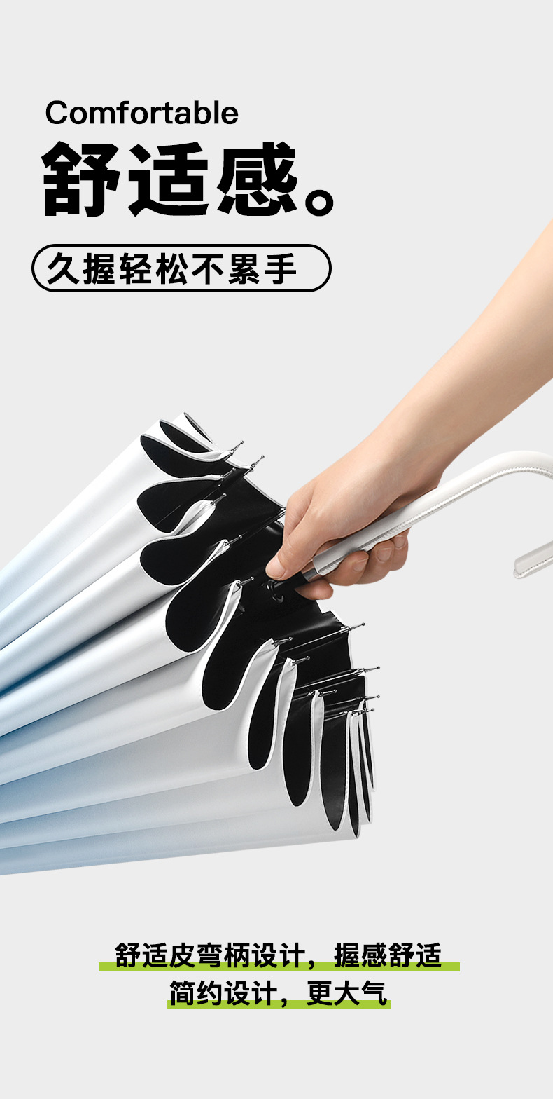 花觉新款16骨渐变黑胶直杆伞防晒防紫外线长柄伞晴雨两用广告LOGO详情4