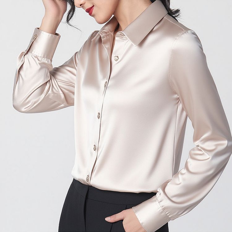 Mulberry silk and real silk shirt for women, Spring and Autumn 2025 professional attire, color-blocking long-sleeved shirt for commuting, figure-hugging, square-neck cardigan pic 30