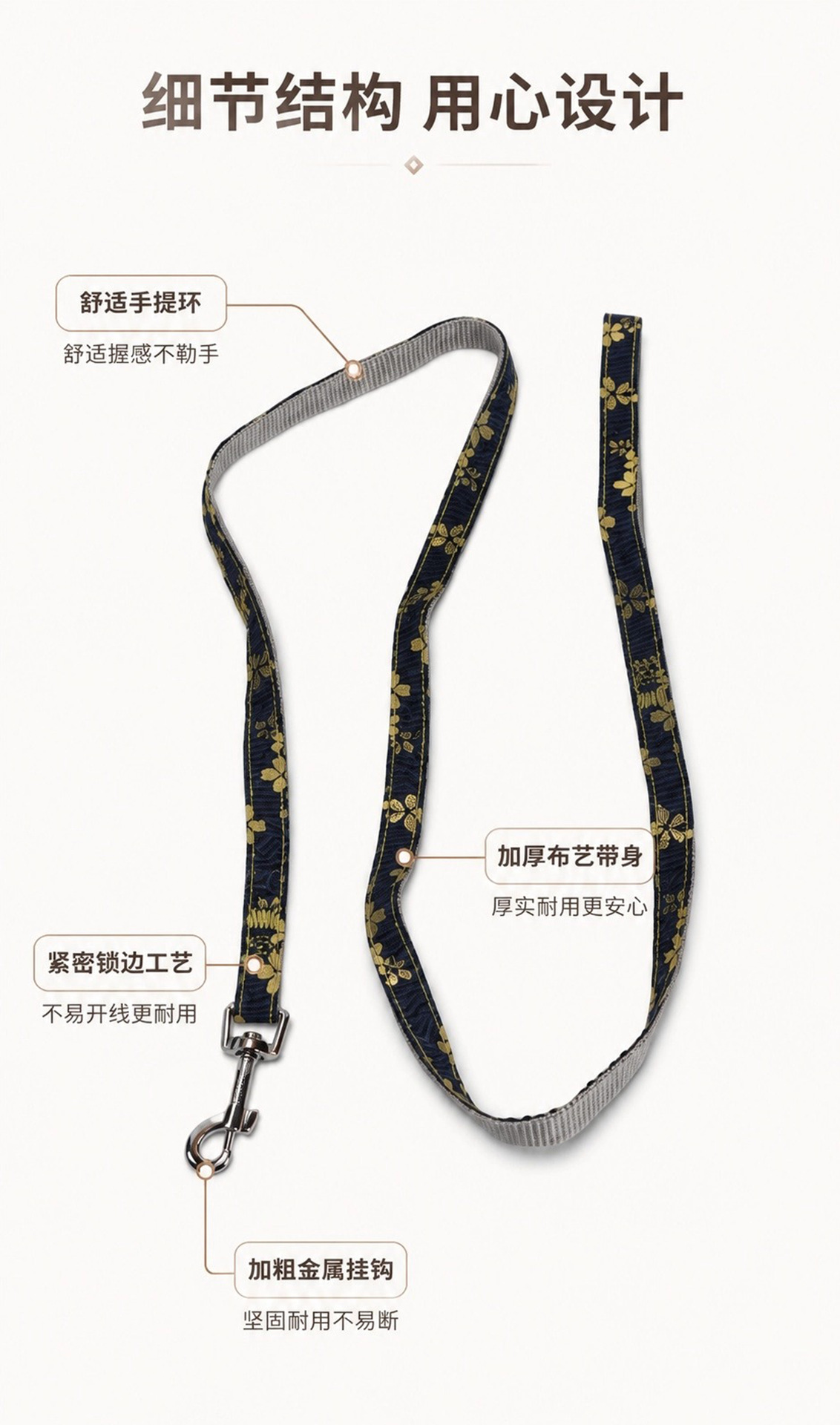 Multi-patterned fabric printed pet leash, soft and wear-resistant alloy buckle, small and medium-sized cat and dog outdoor leash pic 3