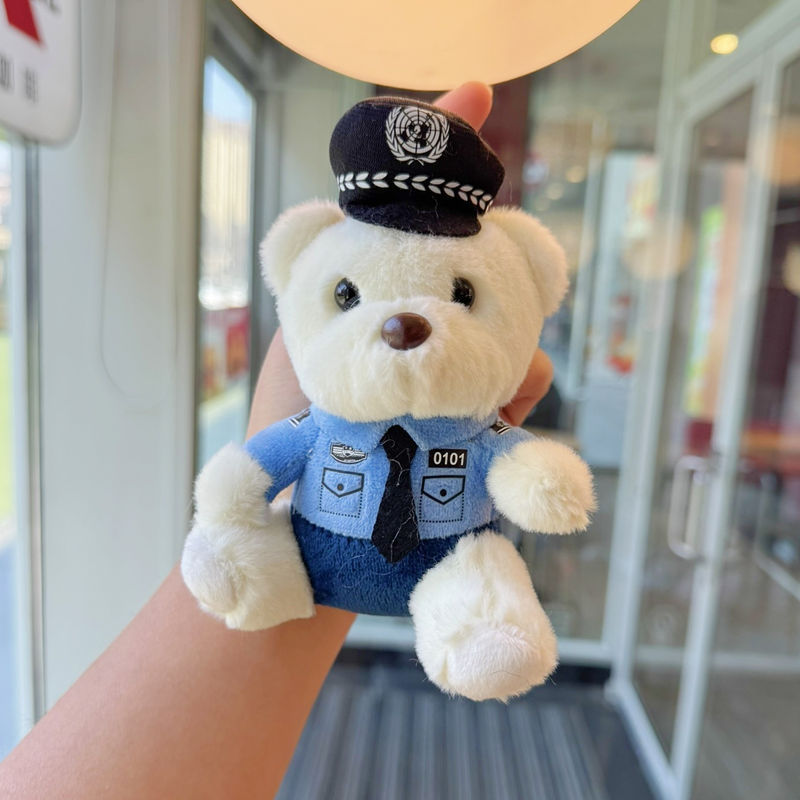 新款警察熊交警消防熊小挂件毛绒玩具公仔网红铁骑玩偶可爱钥匙扣详情8