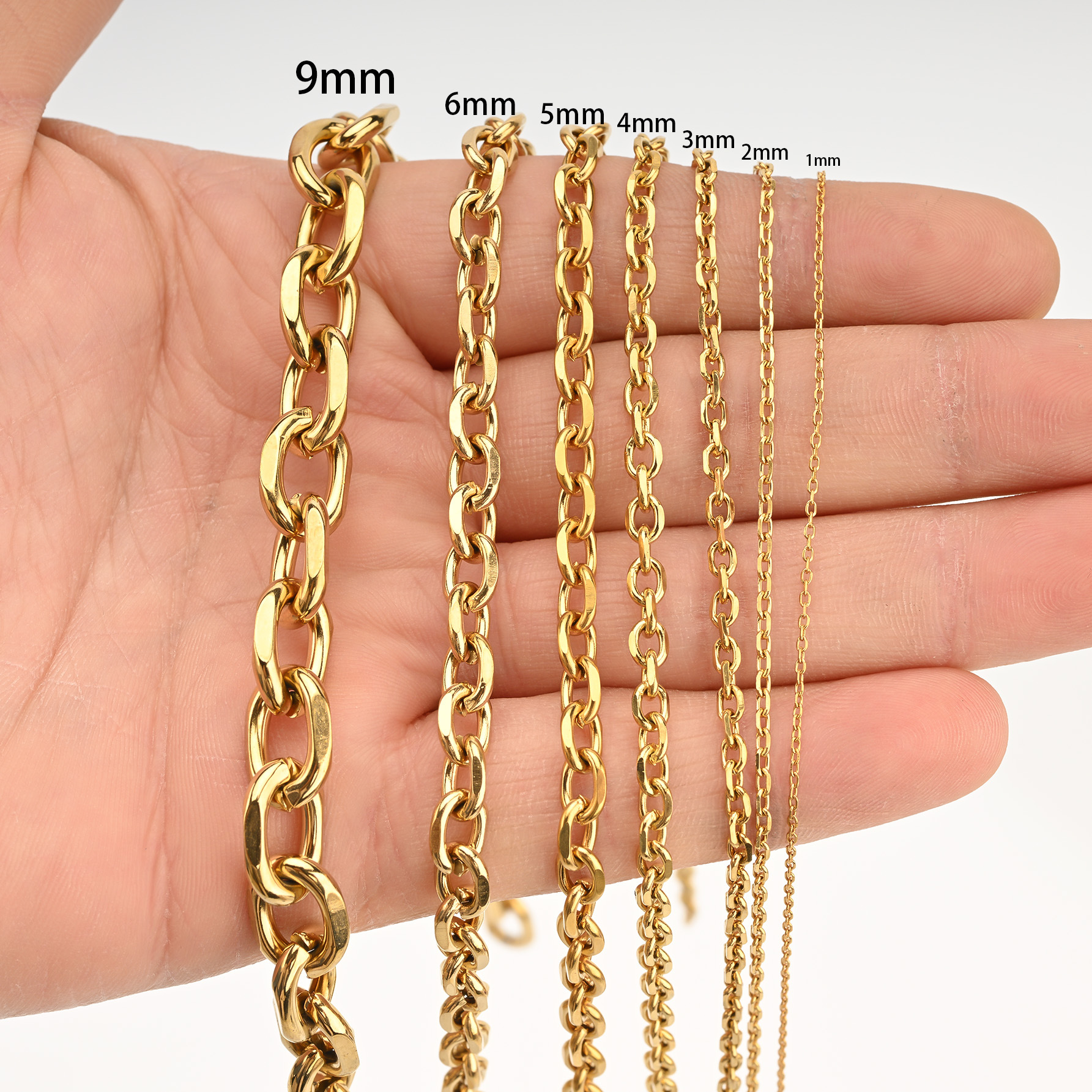 Stainless steel chains, vacuum electroplated O-shaped chains, corner engraving, jewelry, DIY accessories, clothing, shoes, bags, five-color bracelets pic 1