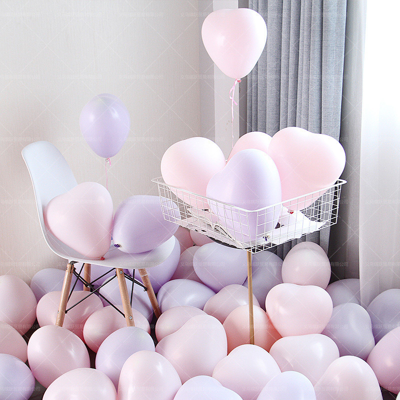 Macaron heart-shaped balloons for the Qixi Festival confession, wedding decoration, birthday party, cute girl atmosphere, and non-toxic pic 2