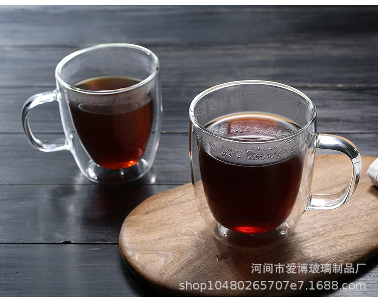 现代简约带把透明玻璃茶杯 马克杯咖啡杯果汁杯 双层隔热玻璃杯详情23