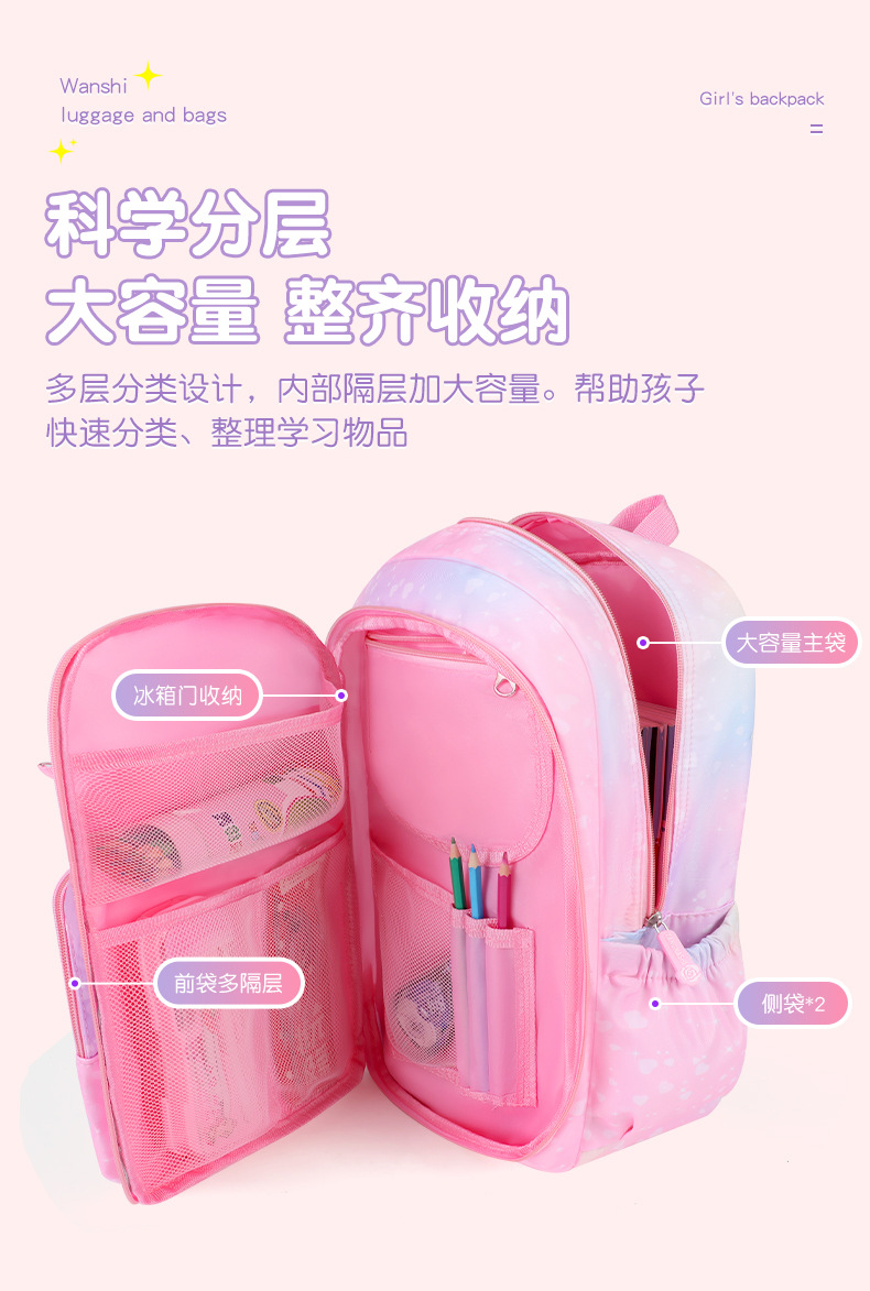 跨境schoolbag 冰箱开门小学生书包女超轻减负彩虹儿童双肩包批发详情6