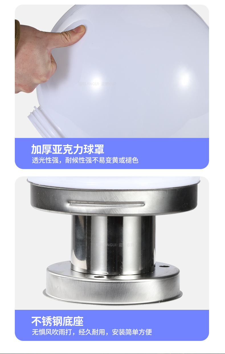 厂家直供太阳能柱头灯院子围墙大门柱子照明不碎球庭院灯球形灯罩详情9
