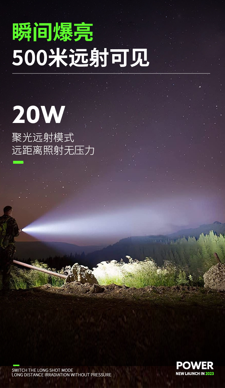 New outdoor LED high-intensity flashlight mini super portable multi-functional holder magnetic rechargeable three-eyed monster pic 2