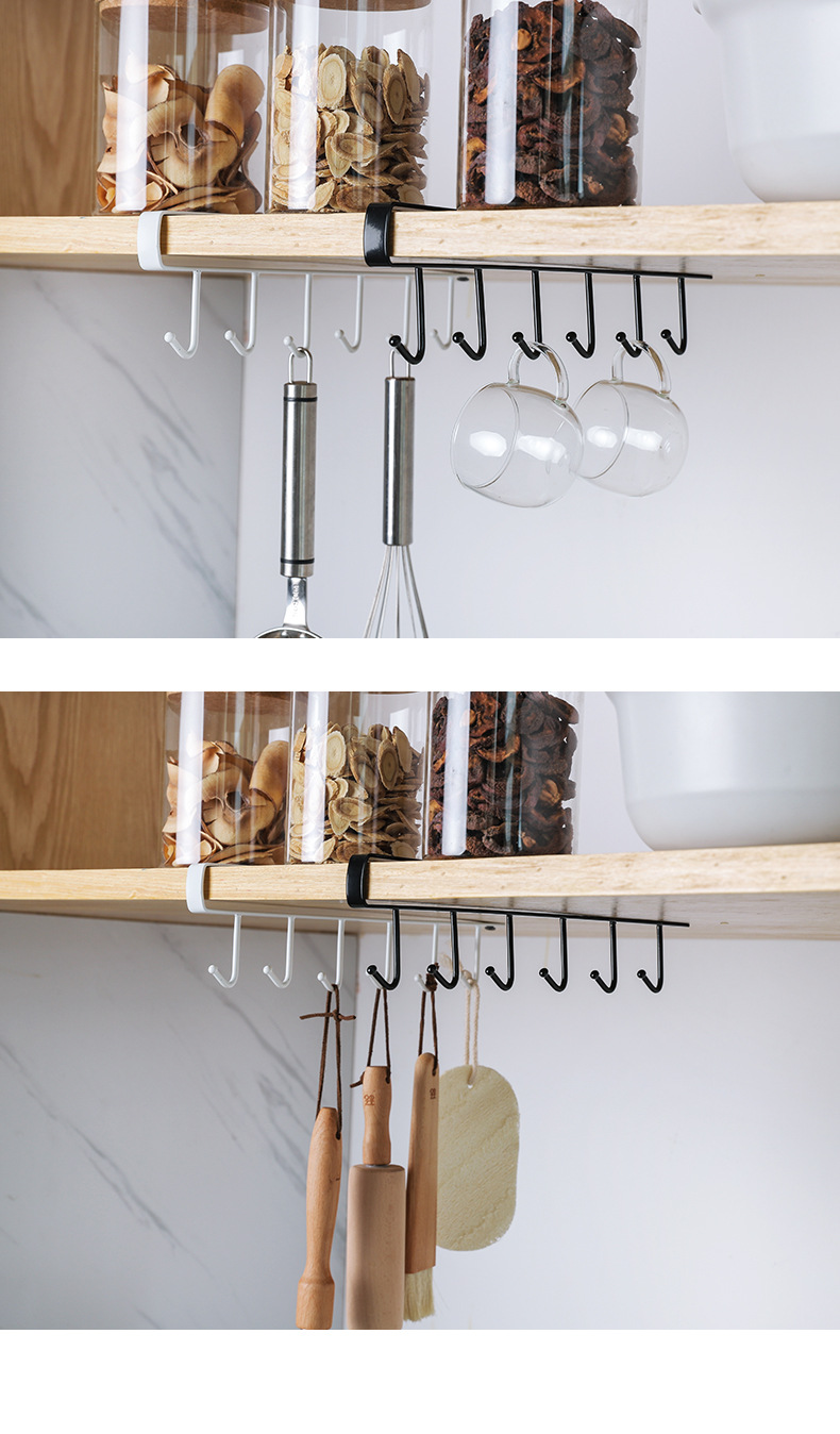 2563厨房铁艺无痕免钉挂钩 橱柜收纳挂架多功能衣柜排钩整理架详情4