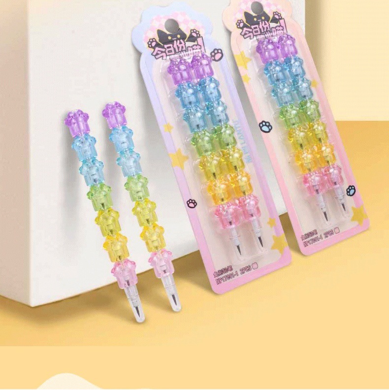 可爱猫爪拼接子弹铅笔 小学生免削可换芯铅笔 创意文具吸卡套装详情3