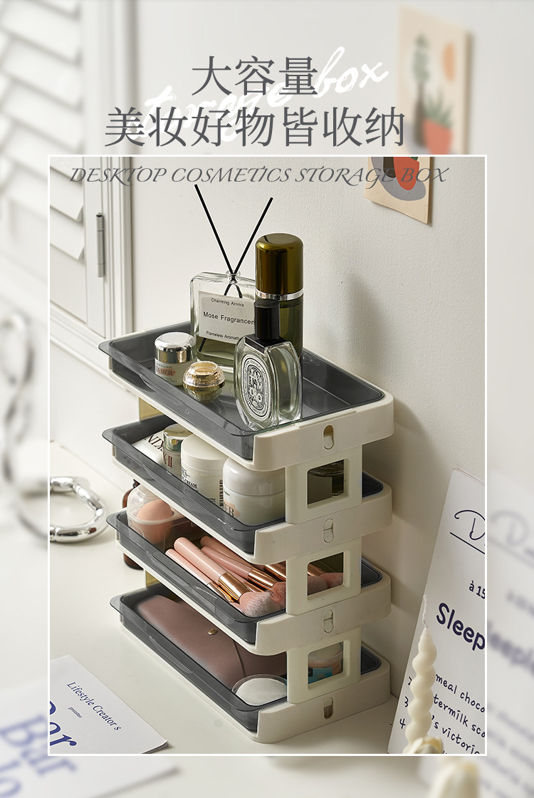 Light luxury cosmetics storage rack, large-capacity bathroom dressing table storage rack, multi-layer handle plastic transparent storage box pic 2