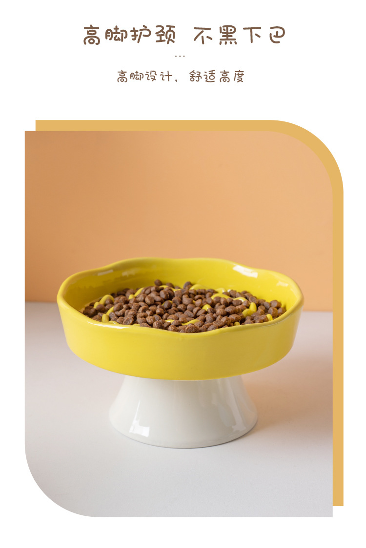 Ceramic slow food bowl, high-legged cat bowl, neck guard that is not easy to tip over, dog choke prevention bowl, pet bowl, cross-border cat food slow food basin pic 8