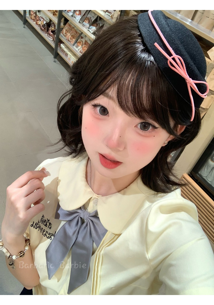 韩系可爱黑色丝绒蝴蝶结礼帽甜美少女jk圆顶贝雷帽女水手海军帽子详情11