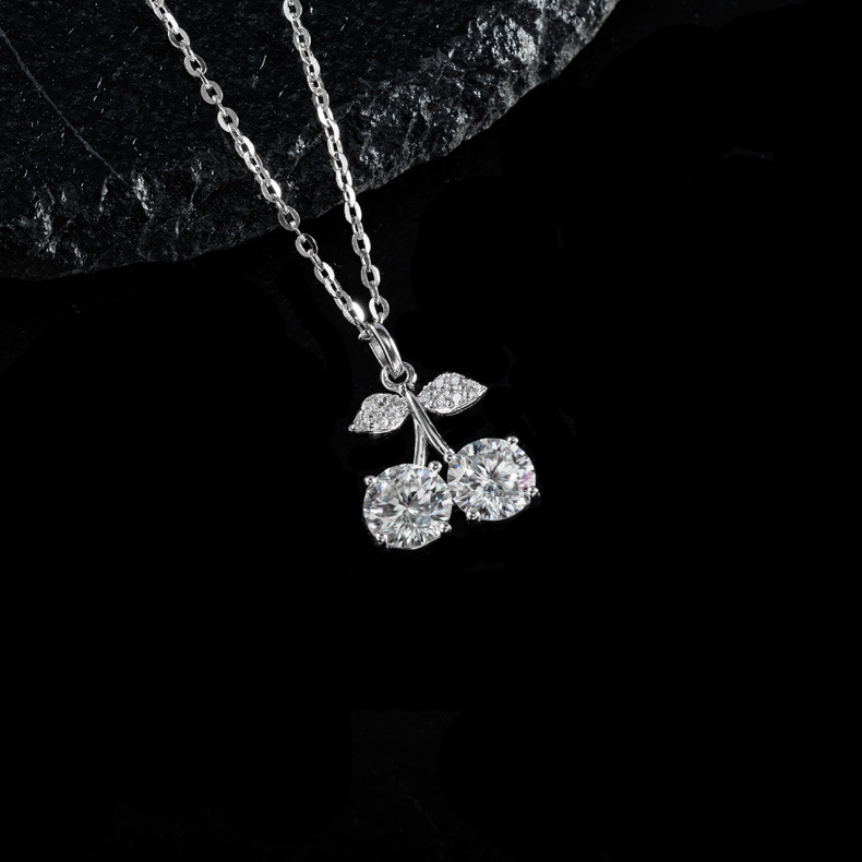 925通体纯银甜美樱桃吊坠玫瑰金粉色莫桑石项链简约百搭夏锁骨链详情7