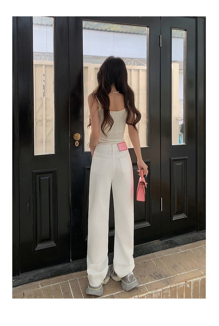 韩版设计感直筒牛仔裤女春秋季新款高腰显瘦显高宽松直筒牛仔裤子详情11