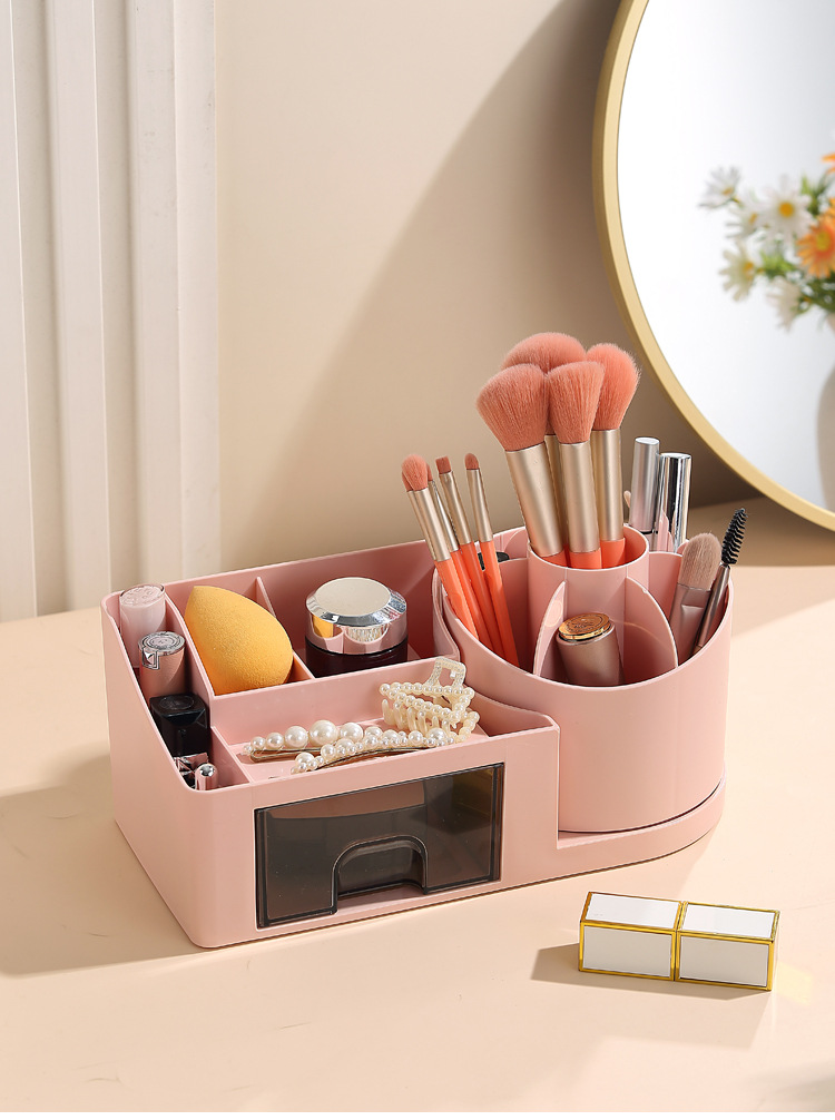 Rotating pen holder, multi-compartment desktop, lipstick and stationery, desk shelf, cross-border exclusive, with drawer compartment desktop storage box pic 21