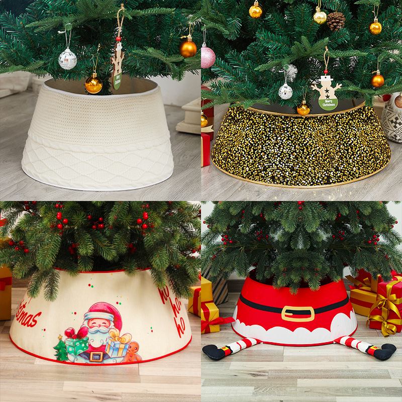 Cross-border new product TEMU Christmas decoration: Plush tree frame, sequined three-dimensional tree skirt base, circular base frame under the Christmas tree pic 4