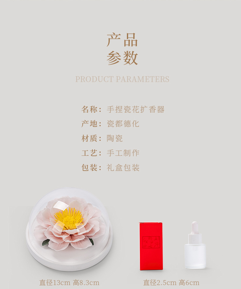 手工牡丹花礼物跨境工艺品车载香薰摆件高级感小众陶瓷花伴手礼品详情23