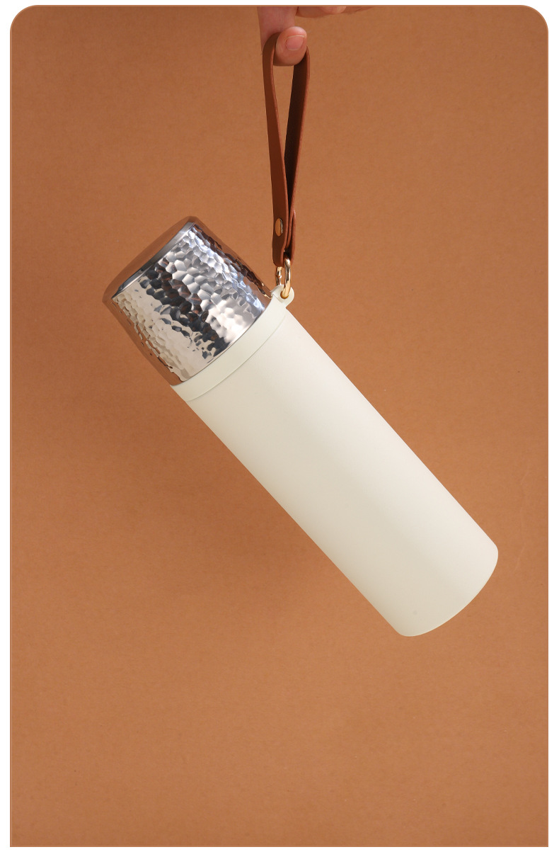 Wholesale of best-selling steamed tea cups with hammer pattern LIDS, 316 stainless steel insulated cups, ceramic coated inner linings, business gift water cups pic 8