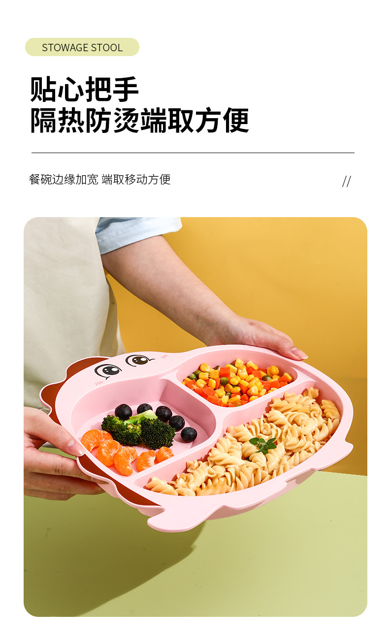 跨境儿童餐盘卡通分格竹纤维餐具幼儿园家用宝宝吃饭辅食分隔盘子详情4