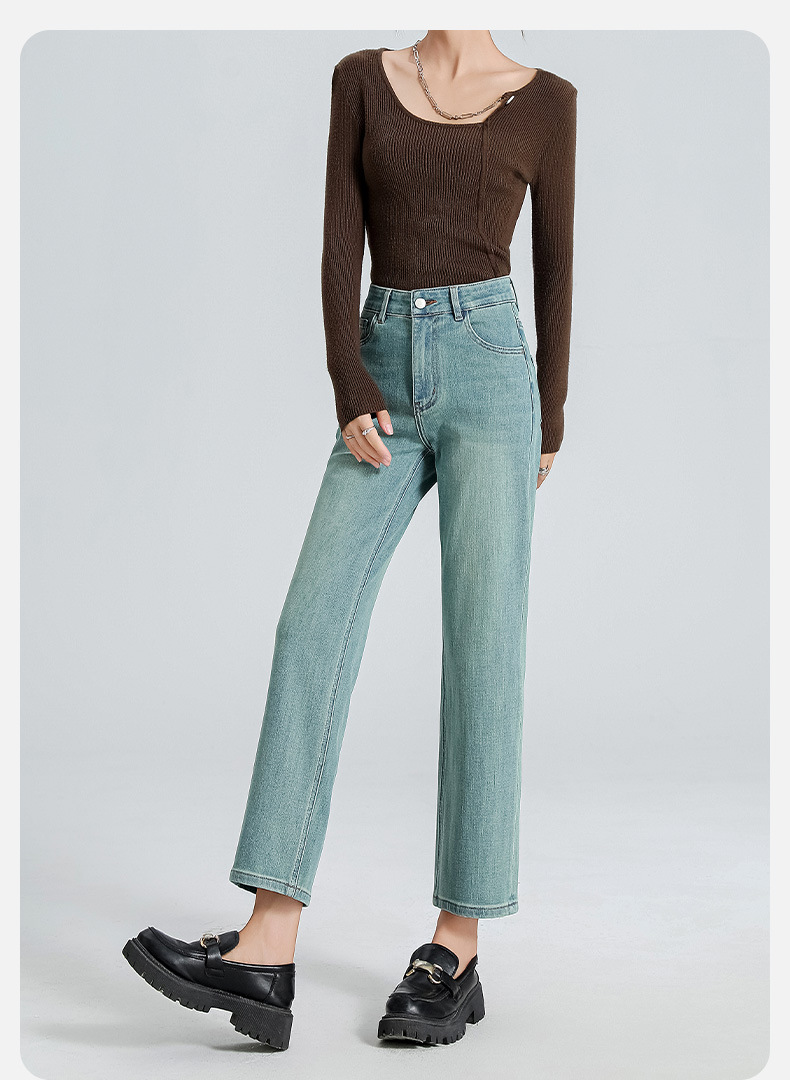 Leica four-sided blue Spring/Summer 2025 new straight-leg pants, Lyocell nine-inch original color high-waited cigarette tube pants for women pic 7