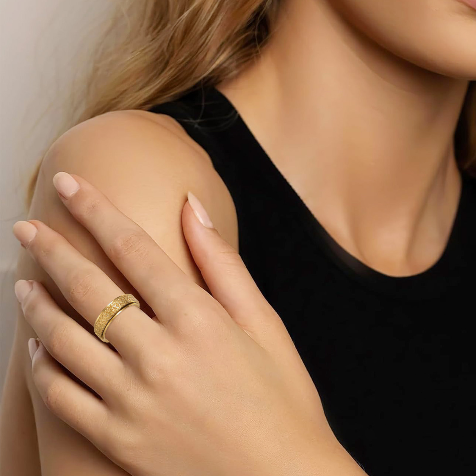 Cross-border best-selling titanium steel frosted rings, rotatable anti-anxiety and stress-relieving rings, couple rings and accessories wholesale pic 3