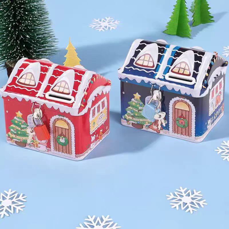 圣诞树雪人圣诞袜存钱罐创意马口铁质圣诞老人屋卡通储钱罐储蓄罐详情4