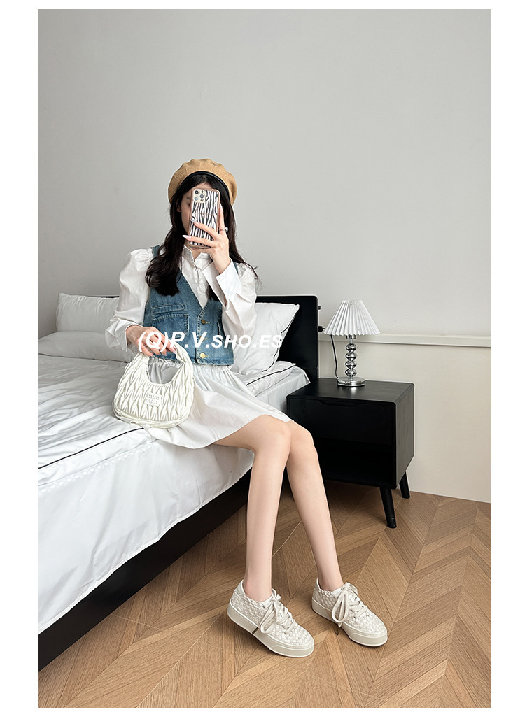 2024秋款！小众设计编织板鞋男女春秋透气休帆布鞋平底大码休闲鞋详情13