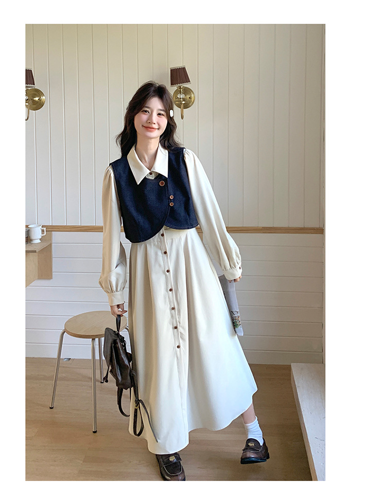 法式气质穿搭牛仔马甲连衣裙套装女2025秋季新款衬衫裙超火两件套详情11