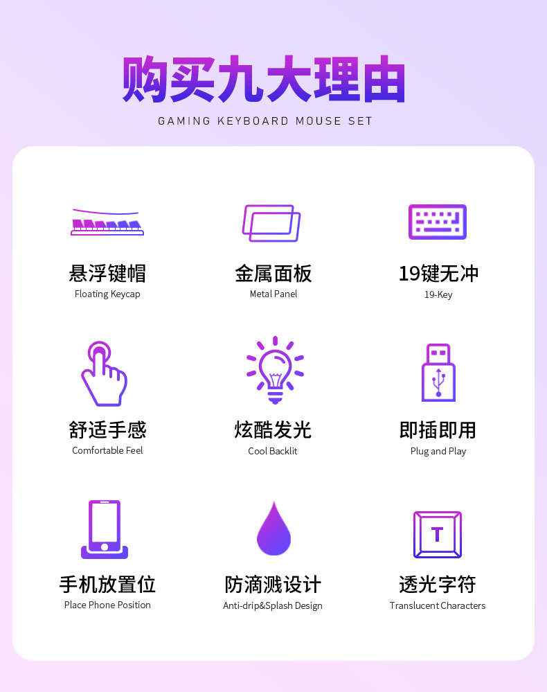 有线发光键盘鼠标耳机套装電競机械手感台式电脑笔记本朋克键帽详情4
