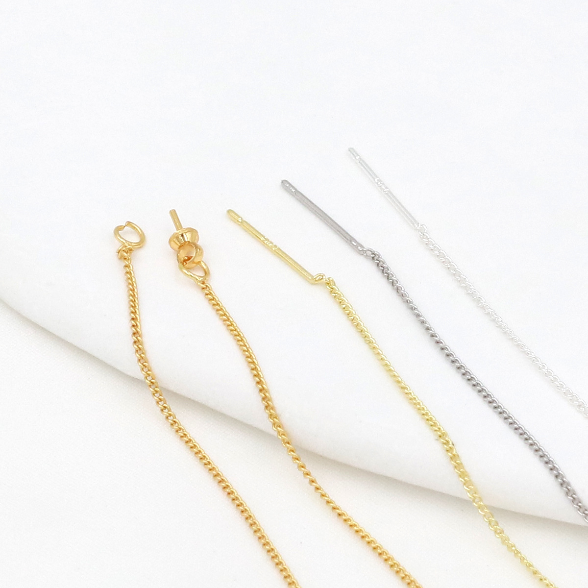 Copper-plated 18K real gold color retention box chain ear wire 14K earring chain ear needle welded flat chain ear accessory A55 pic 2