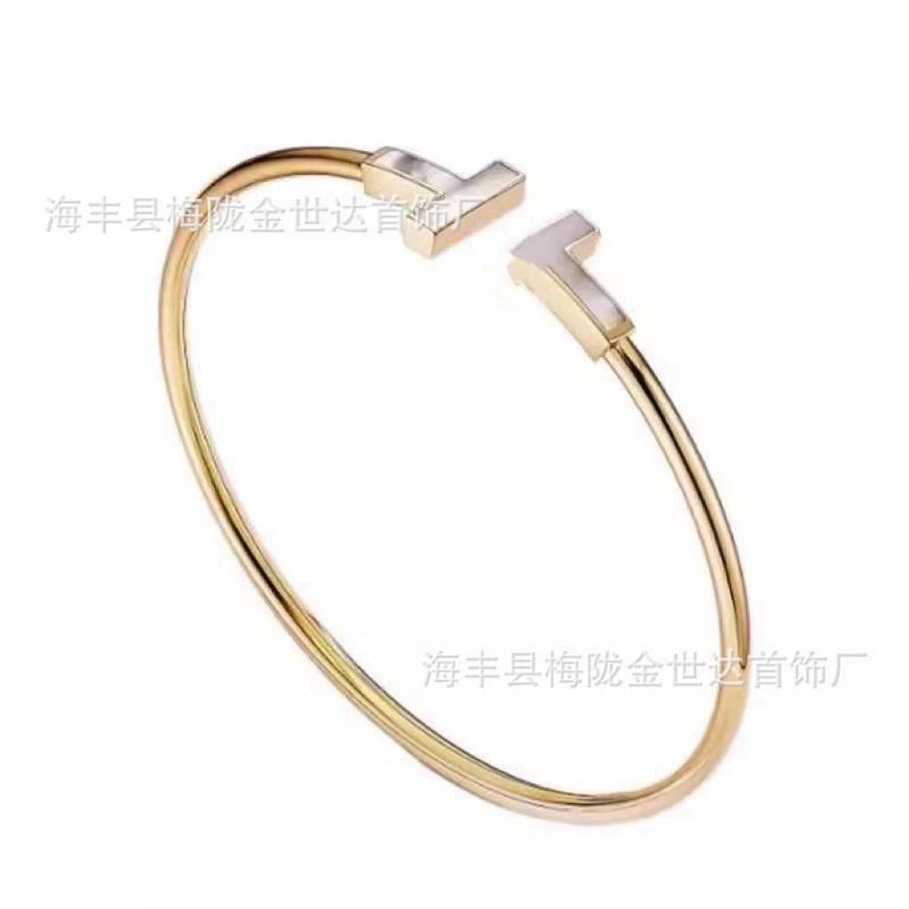 Tijia high-quality double T-band diamond bracelet, high version 18K gold full diamond white mother-of-pearl light luxury high-end couple bracelet pic 5