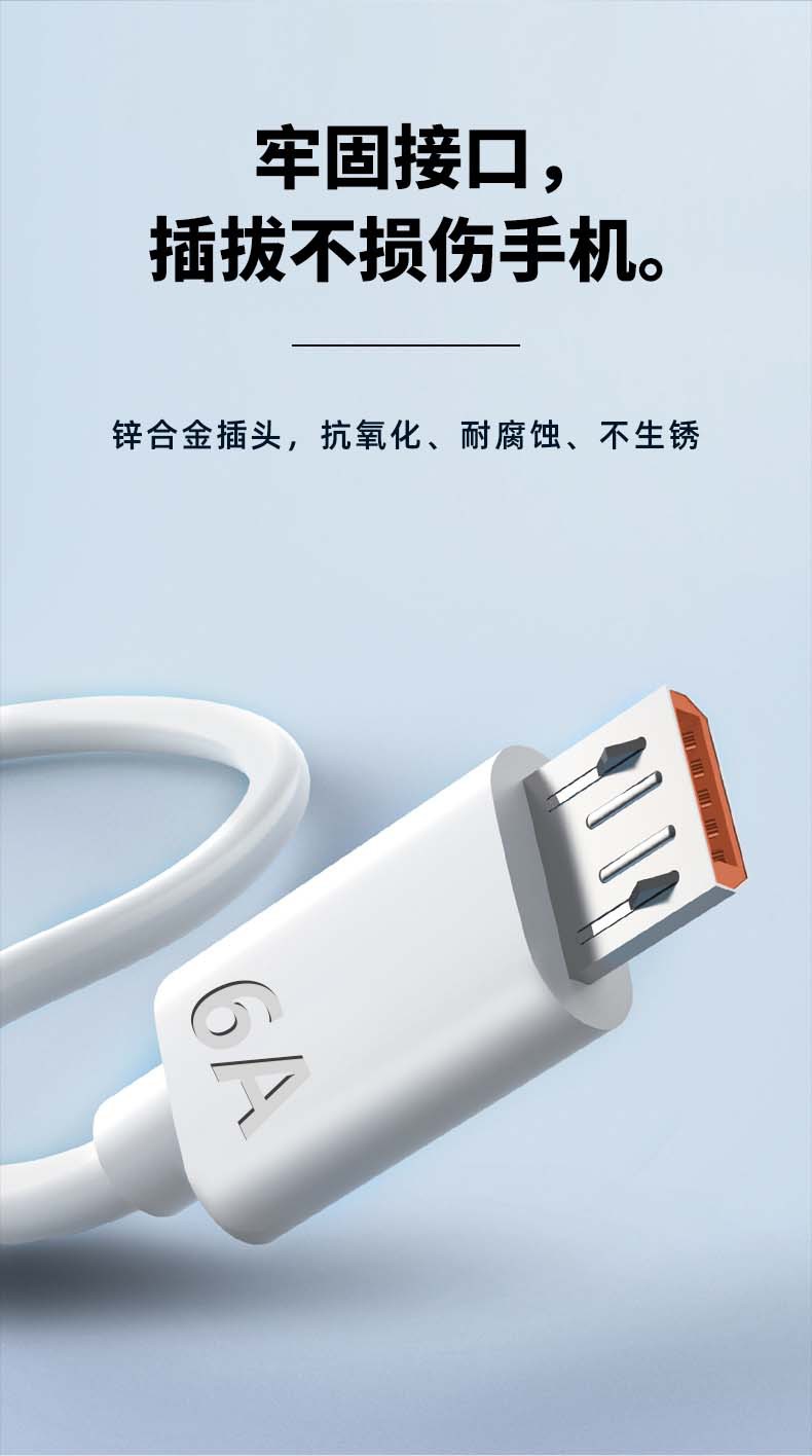 6A安卓快充数据线适用V8梯形插口手机MicroUSB充电线100W充电器线详情12