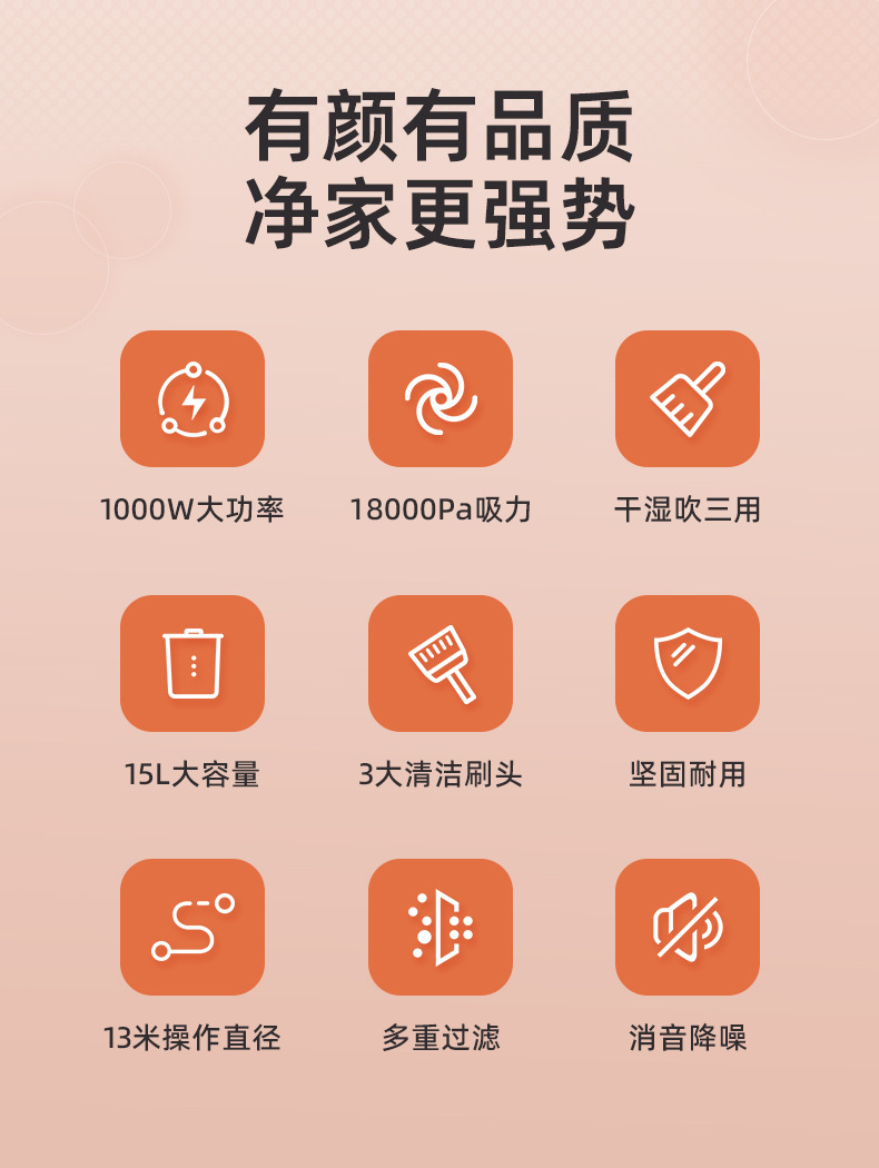 Household vacuum cleaner, high suction power, strong, small, quiet, dry and wet dual-purpose bucket vacuum cleaner, industrial pic 5