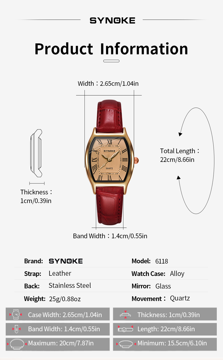 SYNOKE vintage barrel-shaped quartz watch for ladies, fashionable Roman numeral dial, light luxury wristwatch for students pic 18