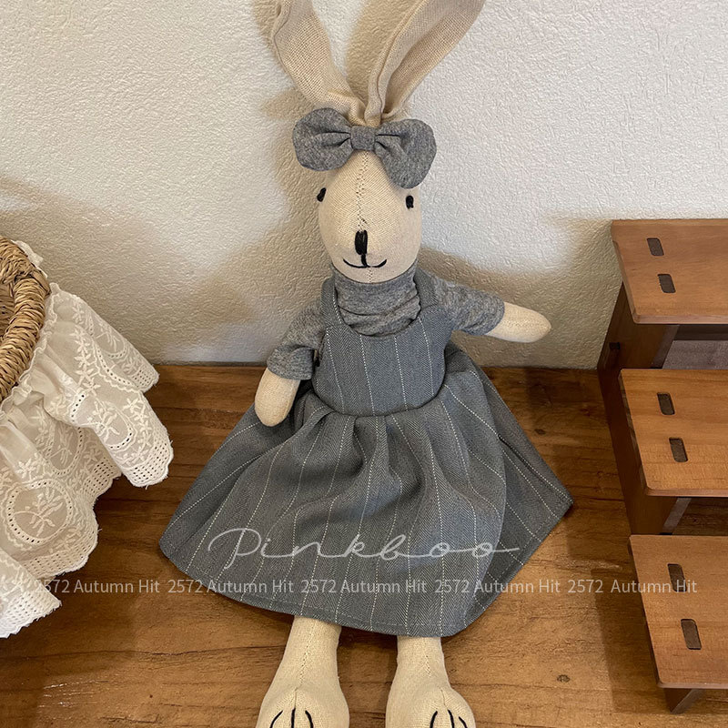 新款韩版秋季兔子玩偶布艺卡通童话儿童公仔可爱居家陪伴摆件配饰布艺复古兔子玩偶 格纹条纹装扮多款式 温馨可爱装饰送礼公仔详情9