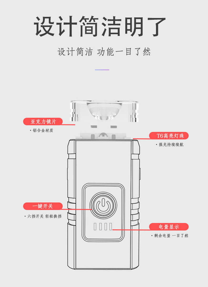 T6自行车灯铝合金前灯强光骑行手电装备户外骑行灯USB前后灯套装详情2