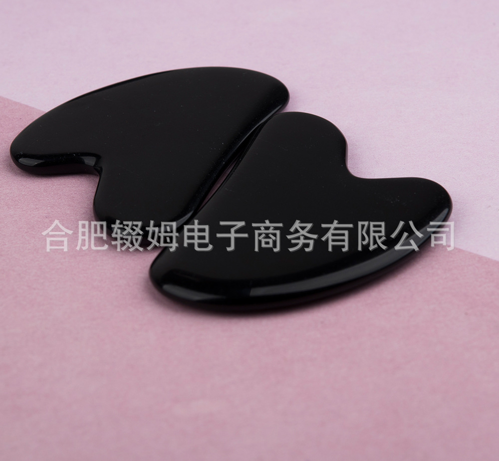 天然玉石黑曜石刮痧板面部脸部按摩工具经络拨筋棒心形刮板日常居家护理详情6